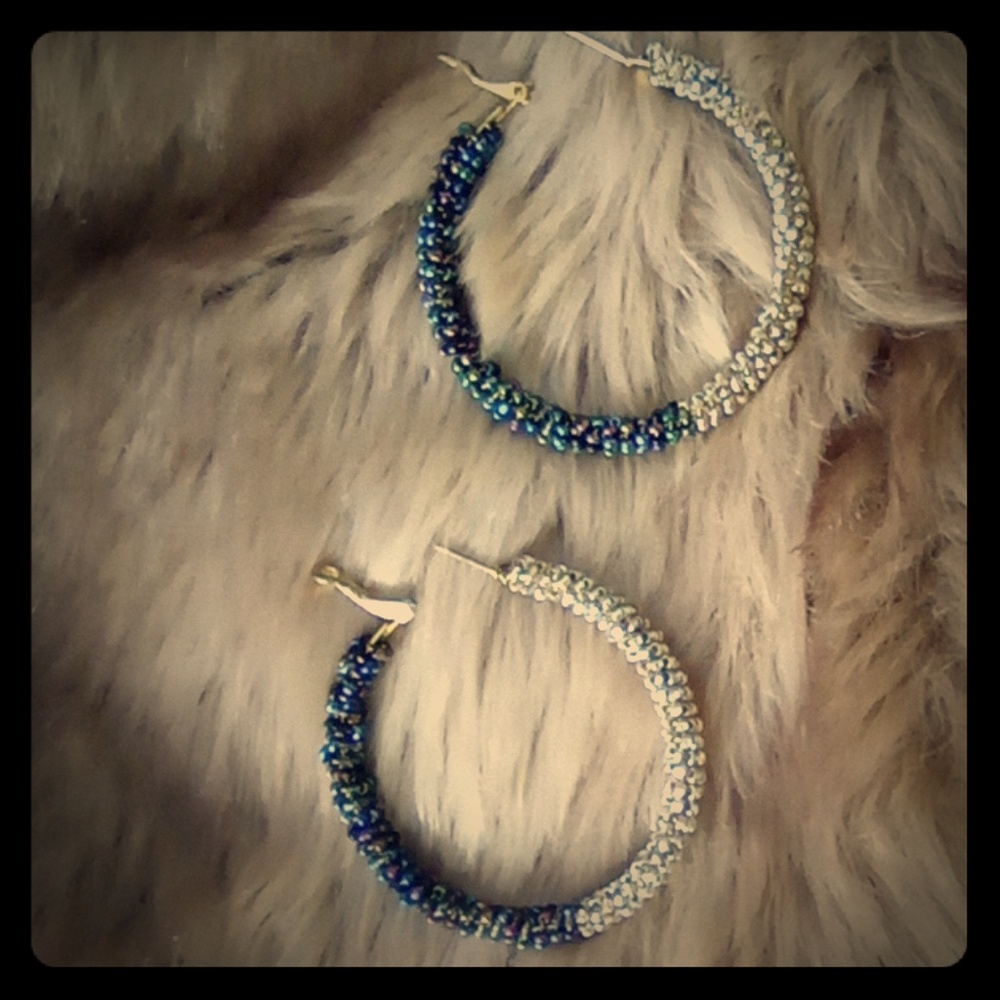 Deep Prism Blue Purple + Silver Hoop Earrings NWT